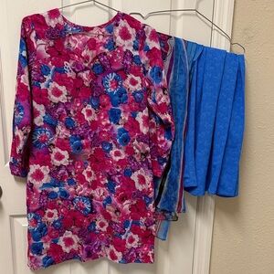 Vintage Pakistani Indian shalwar kameez Floral Pink and Blue 2 Dress bundle #755